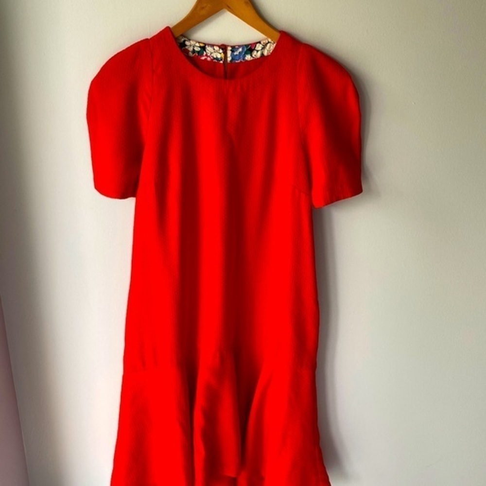 Anthropologie Maeve Rousseau Flounced Mini Dress in Red Orange Sz 0 EUC